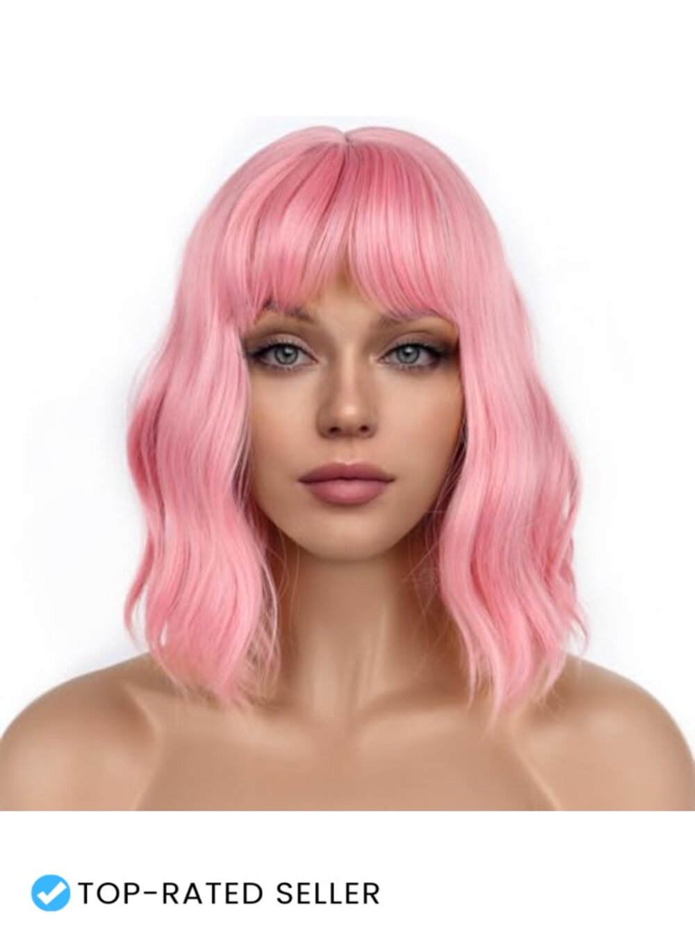 Synthetic Heat Resistant Wavy Bob Wig with Bangs Shoulder Length